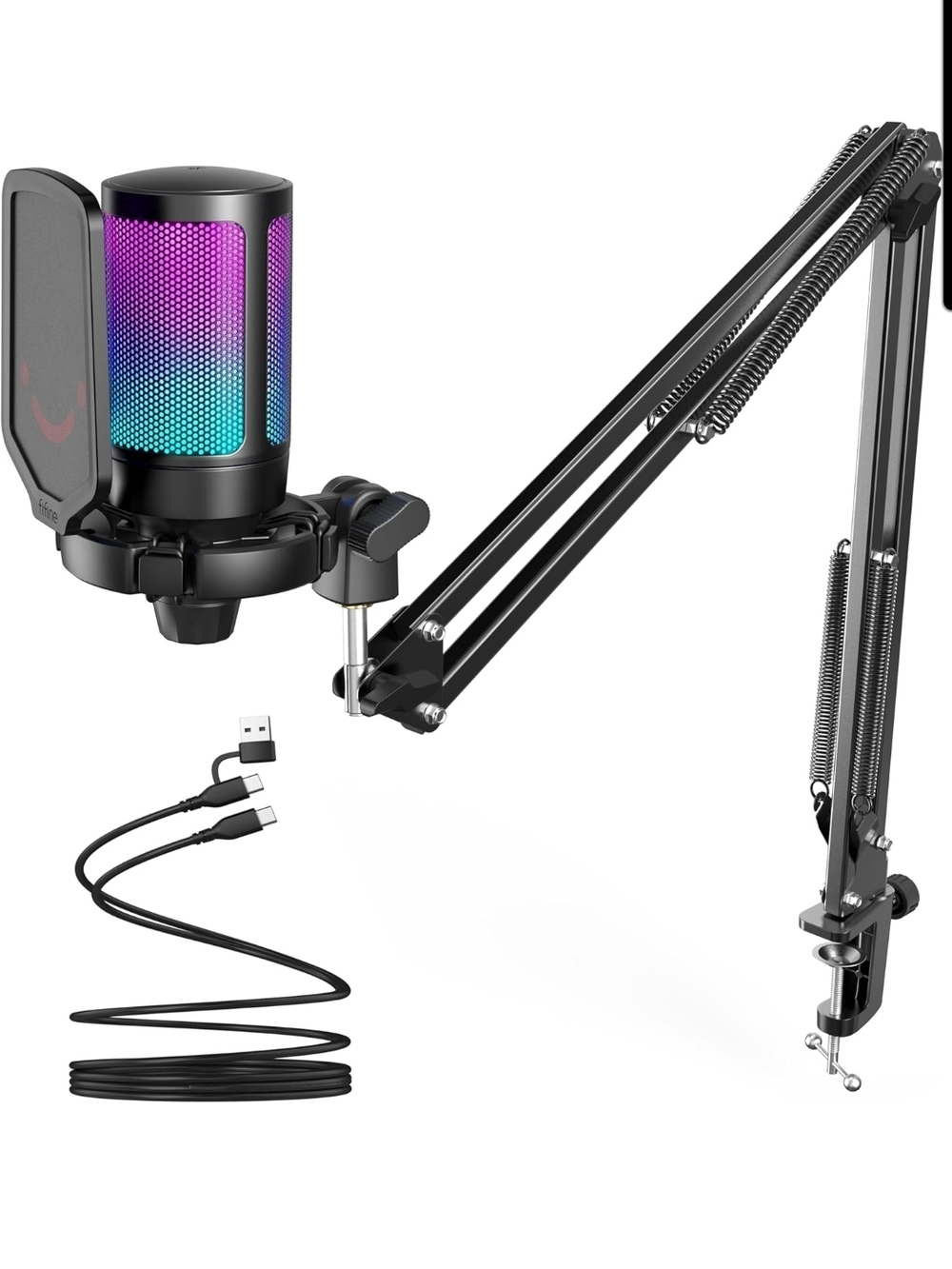 RGB USB Condenser Microphone with Boom Arm - Black
